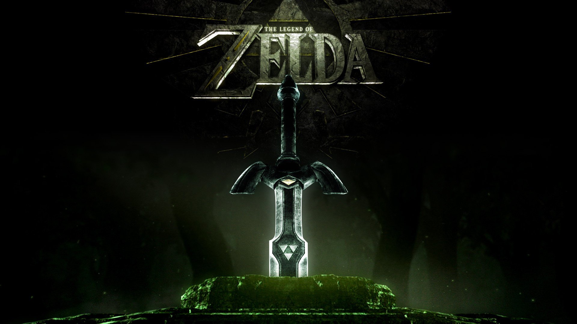 HD PC desktop wallpaper featuring the Master Sword from the video game The Legend of Zelda, set against a dark, atmospheric background with the game logo above.