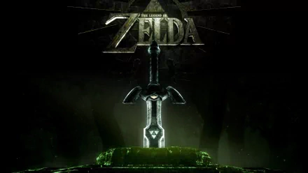 HD PC desktop wallpaper featuring the Master Sword from the video game The Legend of Zelda, set against a dark, atmospheric background with the game logo above.