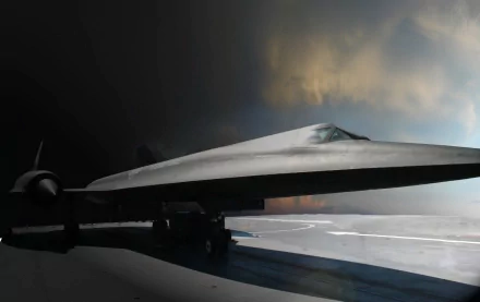 HD desktop wallpaper featuring a Lockheed SR-71 Blackbird military aircraft on a runway under dramatic sky lighting.