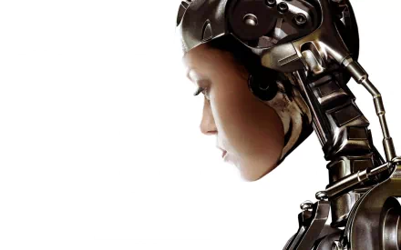 HD desktop wallpaper featuring a close-up profile of Summer Glau as Cameron Phillips, the cyborg from the TV show Terminator: The Sarah Connor Chronicles.