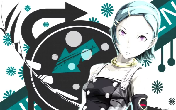 Eureka Seven anime-inspired HD desktop wallpaper featuring a character with striking blue hair and a futuristic design, set against a dynamic graphic background.