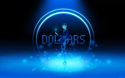 Mikado Ryūgamine from the anime Durarara!! stands confidently in a blue digital setting, creating an immersive HD wallpaper for fans and desktop backgrounds.