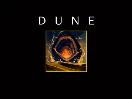 HD wallpaper featuring the iconic imagery from the 1984 movie Dune, showcasing a dramatic landscape and a mysterious, oversized creature in a striking color palette.