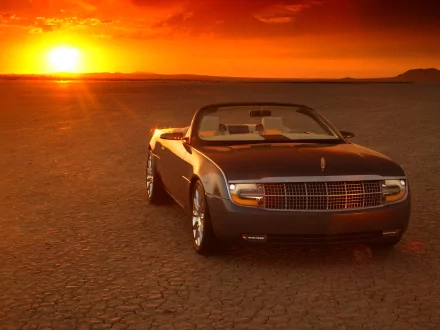 2004 Lincoln Mark X convertible parked on a dry desert floor at sunset, captured in high definition for a PC desktop wallpaper.