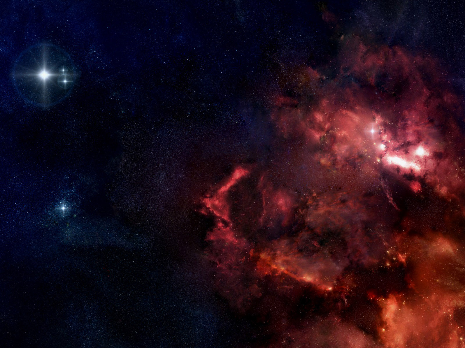 Fiery red and blue nebula in outer space