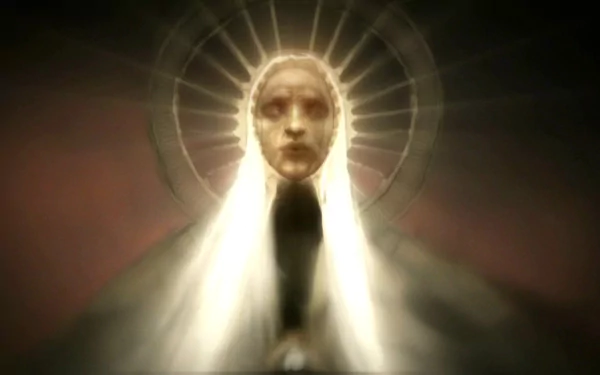 Ethereal, haloed figure illuminated by radiating beams against a dark background — HD PC desktop wallpaper inspired by the movie John Carter.