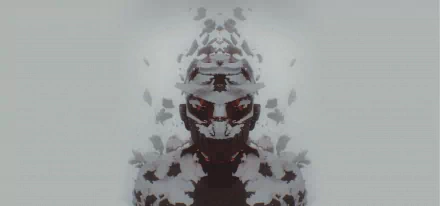 Abstract wallpaper featuring a dark, fragmented figure with red accents, embodying themes of music and emotion associated with Linkin Park. High-definition design for a PC desktop background.