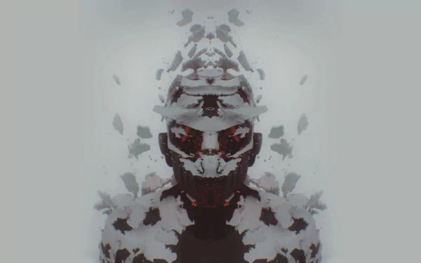 Abstract wallpaper featuring a dark, fragmented figure with red accents, embodying themes of music and emotion associated with Linkin Park. High-definition design for a PC desktop background.