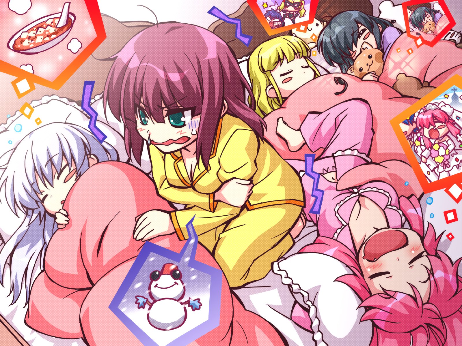 HD anime wallpaper featuring Yusa, Eri Shiina, Yuri Nakamura, Yui, and Kanade Tachibana from Angel Beats! in a colorful and dynamic scene.
