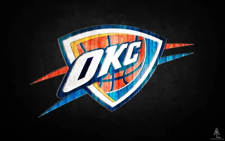 HD desktop wallpaper featuring the Oklahoma City Thunder logo with a dynamic basketball and lightning bolt design on a dark background.