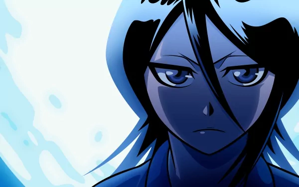 Rukia Kuchiki from the anime Bleach, depicted in a striking 4K Ultra HD wallpaper with intense expression and dynamic background.