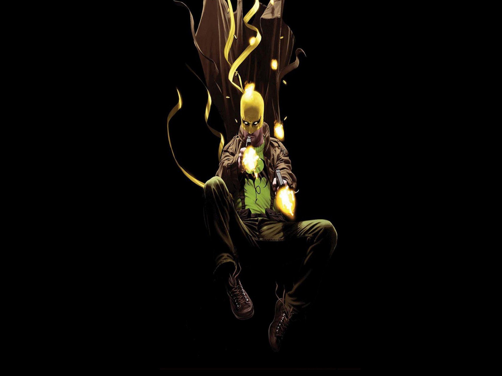 HD PC desktop wallpaper featuring Marvel Comics' Iron Fist, showcasing the superhero in a dynamic pose with glowing fists against a dark background.