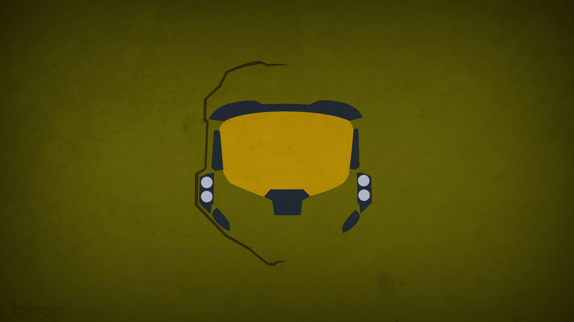 Minimalist Halo Master Chief helmet with gold visor on a textured olive background, HD PC desktop wallpaper and background.
