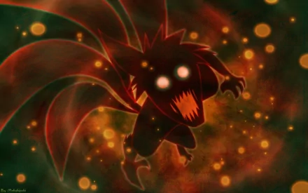 HD anime wallpaper featuring Nine-Tails (Kurama) from Naruto with a dark, glowing background, showcasing its menacing form.