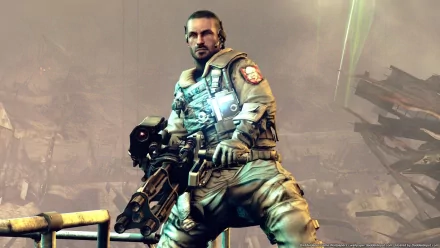 HD PC desktop wallpaper featuring a soldier armed and ready in a war-torn environment, inspired by the video game Killzone 3.