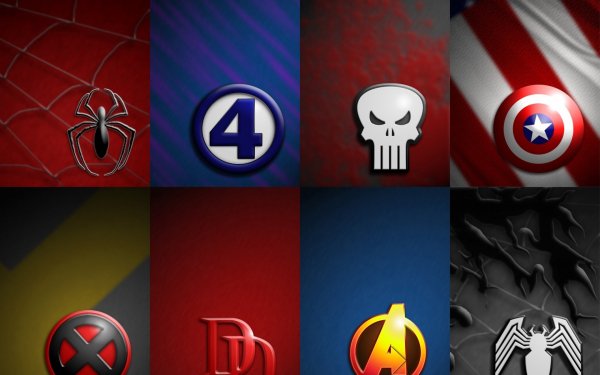Comics Marvel Comics Logo Collage Fantastic Four X-Men Avengers Captain America Spider-Man Punisher Daredevil HD Wallpaper | Background Image
