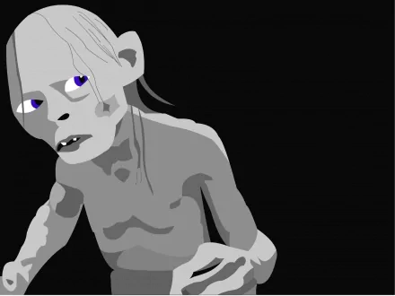HD fantasy desktop wallpaper featuring a stylized illustration of Gollum from The Lord of the Rings with a dark background.