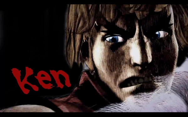 HD PC desktop wallpaper featuring Ken from the Street Fighter video game series with an intense expression against a dark background.