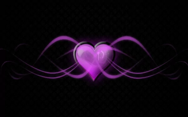 A vibrant, artistic heart design in shades of purple, surrounded by graceful swirls, set against a dark background, creating an eye-catching HD wallpaper for desktop use.