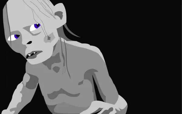 HD fantasy desktop wallpaper featuring a stylized illustration of Gollum from The Lord of the Rings with a dark background.