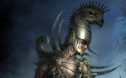 HD PC desktop wallpaper featuring a dark, armored warrior from the video game Age of Conan, showcasing detailed fantasy design and epic atmosphere.