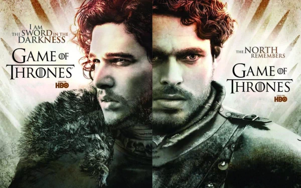 Close-up of Richard Madden as Robb Stark and Kit Harington as Jon Snow from Game of Thrones, showcasing their iconic characters in this HD desktop wallpaper.
