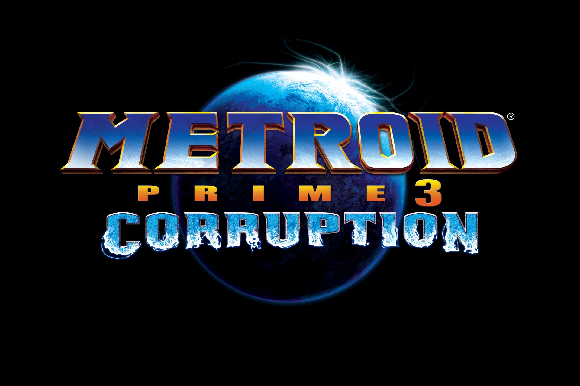 HD PC desktop wallpaper featuring the Metroid Prime 3: Corruption logo with Earth in the background, representing the video game’s iconic branding.