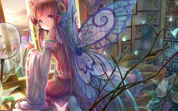 Anime Touhou Wings Papillon Pièce Livre Fleur Reimu Hakurei Fond d'écran HD | Image