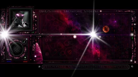 HD sci-fi desktop wallpaper featuring an artistic space scene with glowing elements, a planet, and futuristic interface details against a dark cosmic background.