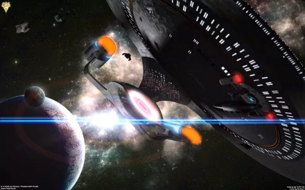 HD PC desktop wallpaper featuring the Starship Enterprise from Star Trek: The Original Series in deep space, showcasing iconic sci-fi starship design and cosmic background.
