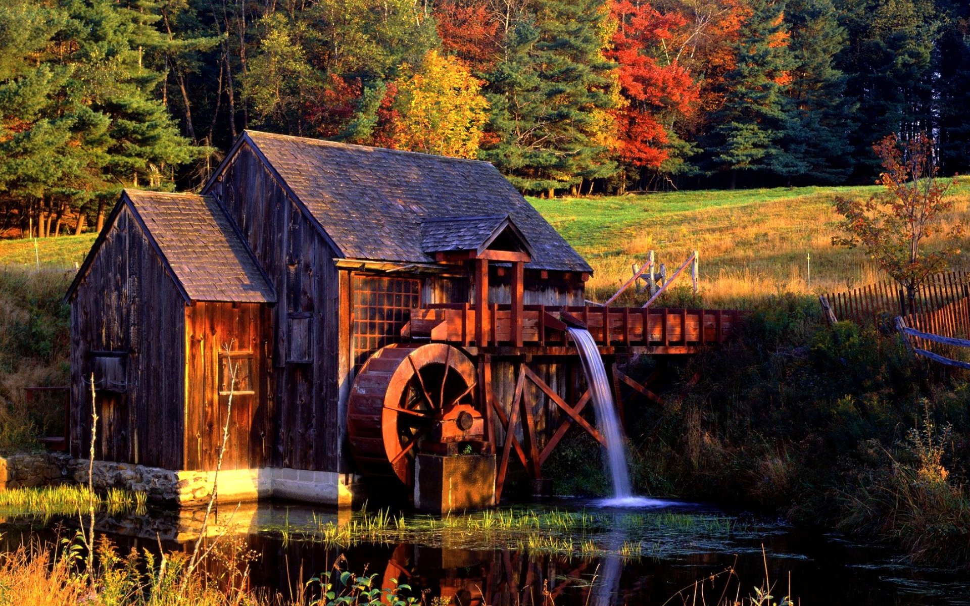 Download Man Made Watermill HD Wallpaper