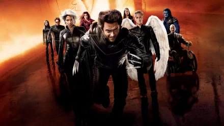 Marvel's X-Men assemble in this dynamic HD wallpaper featuring Wolverine, Cyclops, Professor X, Beast, and others, set against a dramatic orange backdrop.