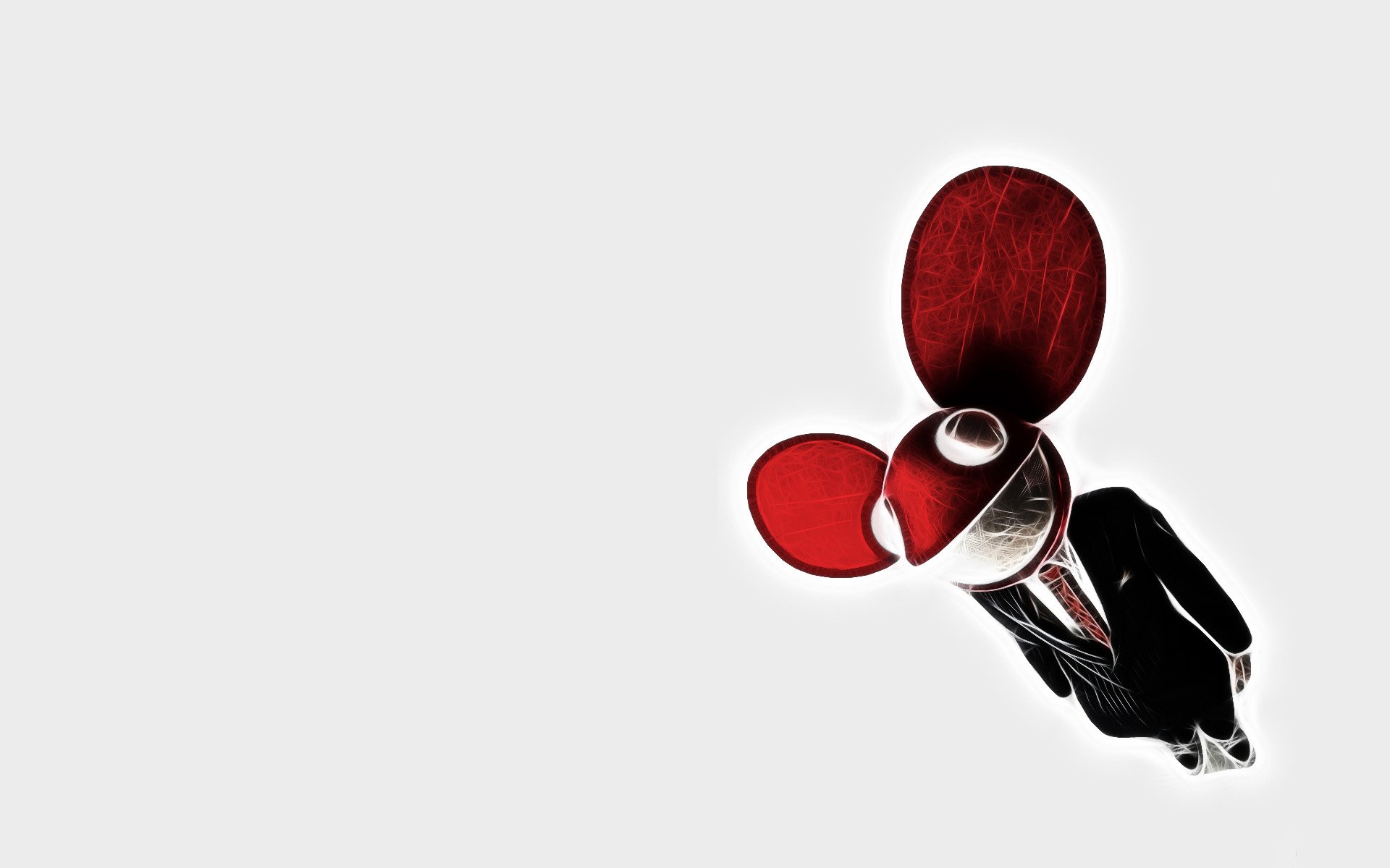 HD PC desktop wallpaper showing a stylized Deadmau5 red mau5head in a suit against a white background, music-themed.