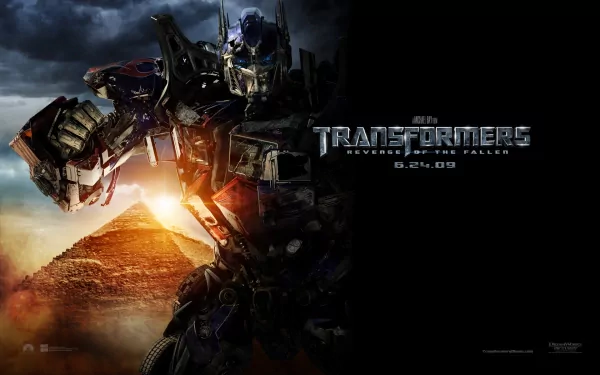 HD desktop wallpaper featuring Optimus Prime from Transformers: Revenge of the Fallen with a dramatic background and movie title.