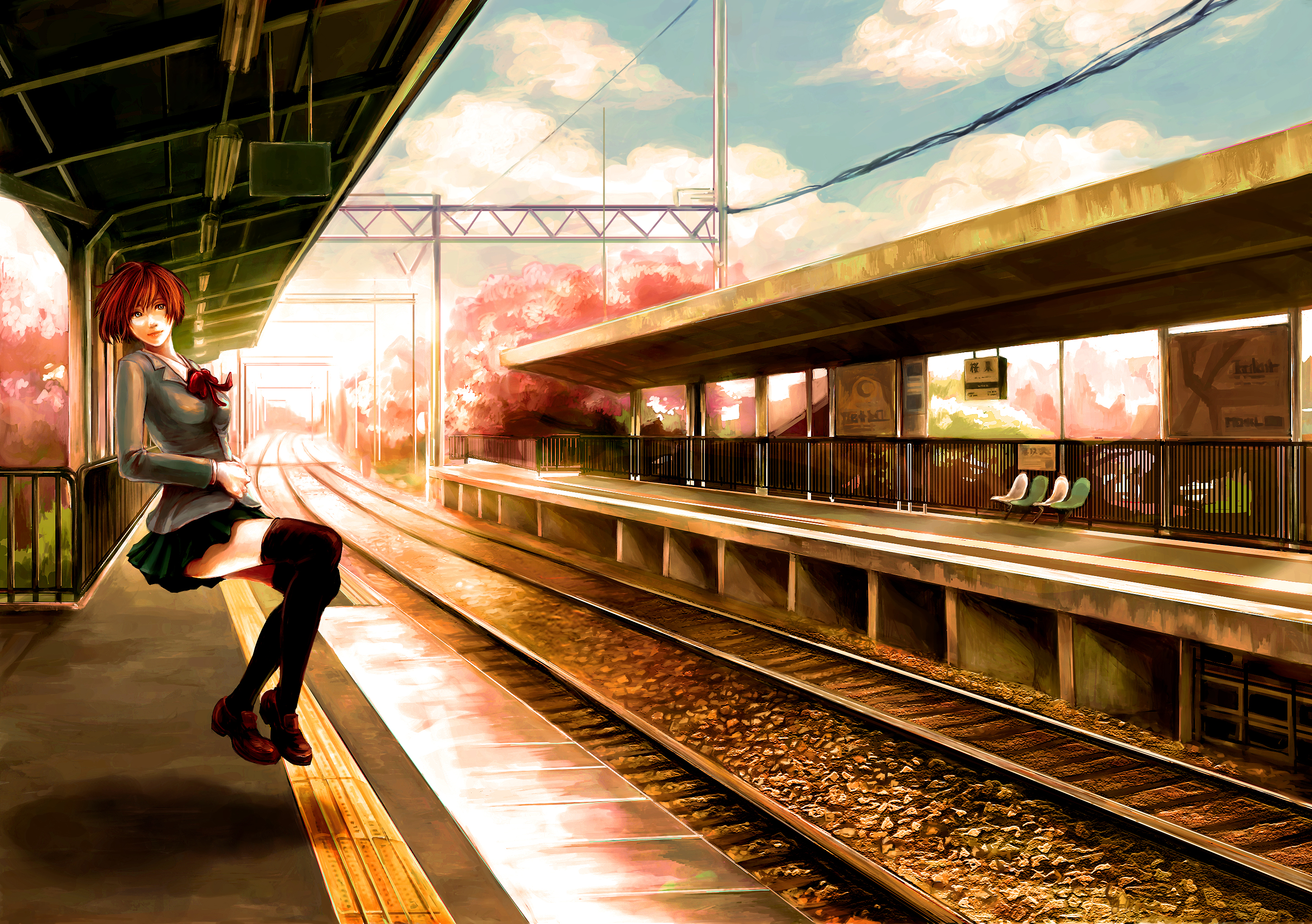 Anime Train Station HD Wallpaper by Tsuyomaru