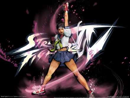HD PC desktop wallpaper featuring a dynamic Street Fighter character in a fighting pose with bold, graffiti-style Street Fighter text in the background.