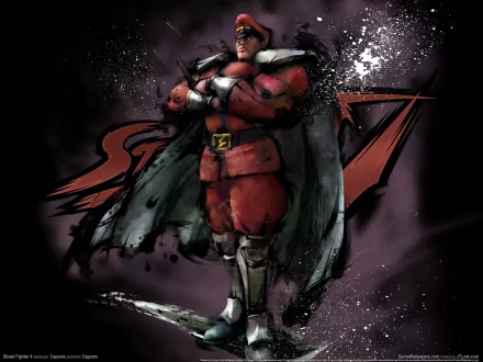 HD PC desktop wallpaper featuring a dynamic Street Fighter character in red military attire with a dark, smoky background and the game’s logo in the backdrop.
