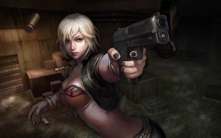 A dynamic HD desktop wallpaper featuring a character from the video game Counter Strike, ready for action with a gun in hand, set against a gritty background.