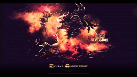 HD PC desktop wallpaper featuring Nevermore, a hero from the DotA 2 video game, set against a fiery, dark background highlighting the intense DotA universe.