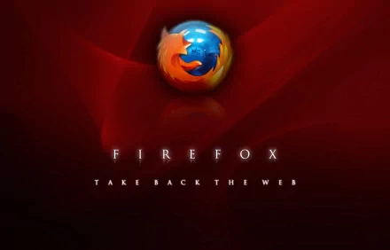 HD desktop wallpaper featuring the FireFox logo with a vibrant red background and the text FIREFOX: TAKE BACK THE WEB.