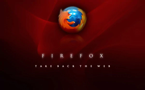 HD desktop wallpaper featuring the FireFox logo with a vibrant red background and the text FIREFOX: TAKE BACK THE WEB.