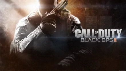 HD desktop wallpaper featuring a soldier holding a gun from the video game Call of Duty: Black Ops II. The image has a dramatic, sepia-toned background with the game title prominently displayed.