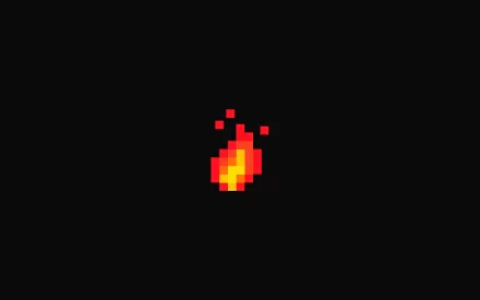A pixelated flame against a black background, capturing a simple and vibrant aesthetic reminiscent of Minecraft. This HD desktop wallpaper adds a touch of warmth to any screen.