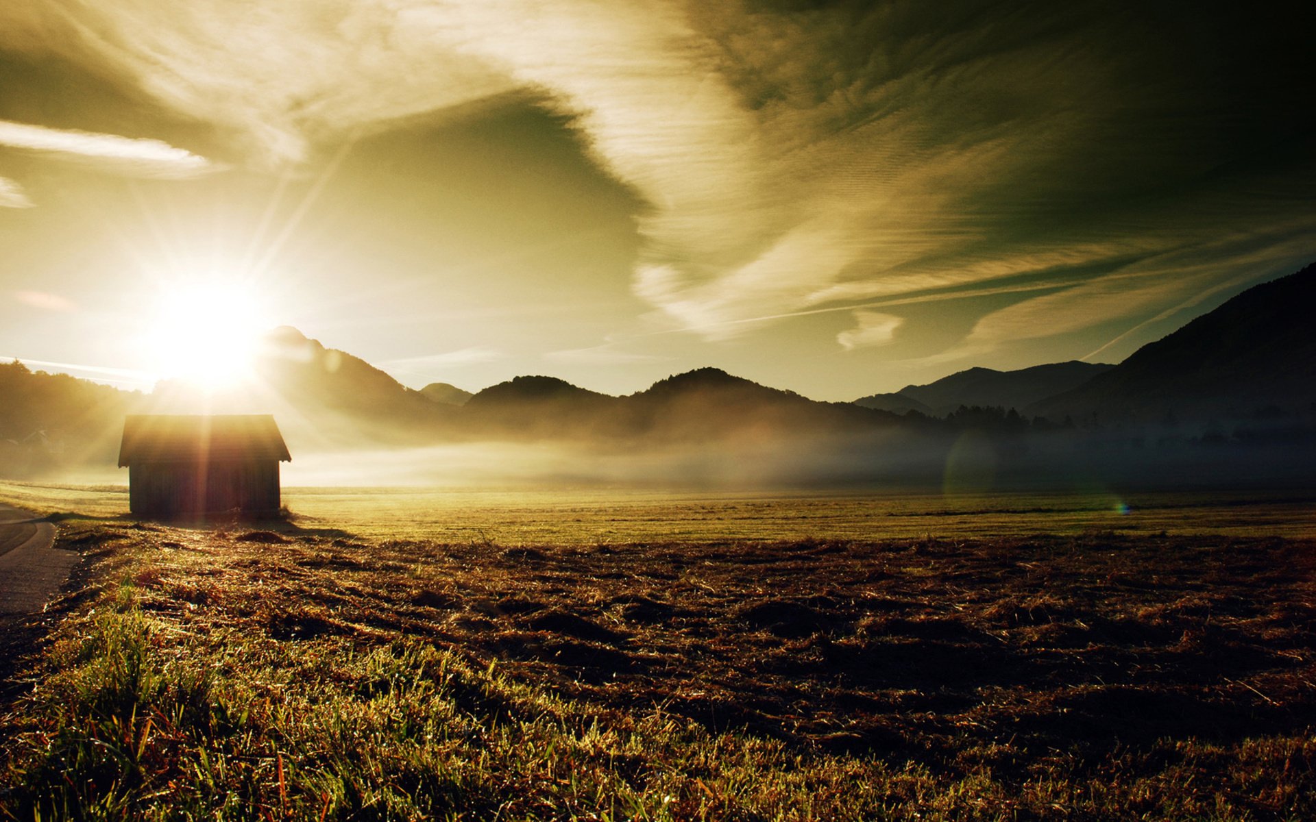 Download Mountain Field Cloud Sky Fog Scenic Landscape Nature Sunrise ...