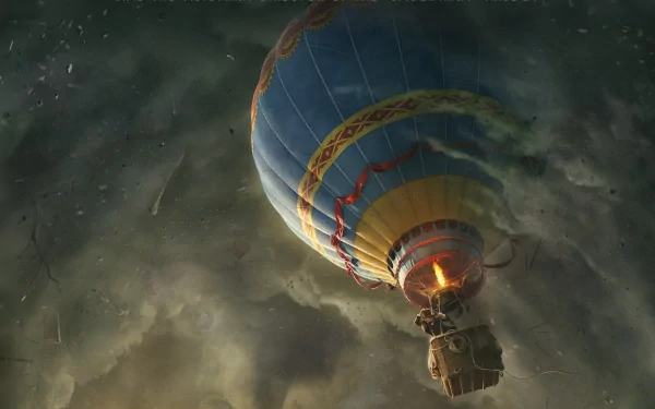 Hot air balloon from the movie Oz the Great and Powerful soars above swirling storm clouds — HD PC desktop wallpaper and background.