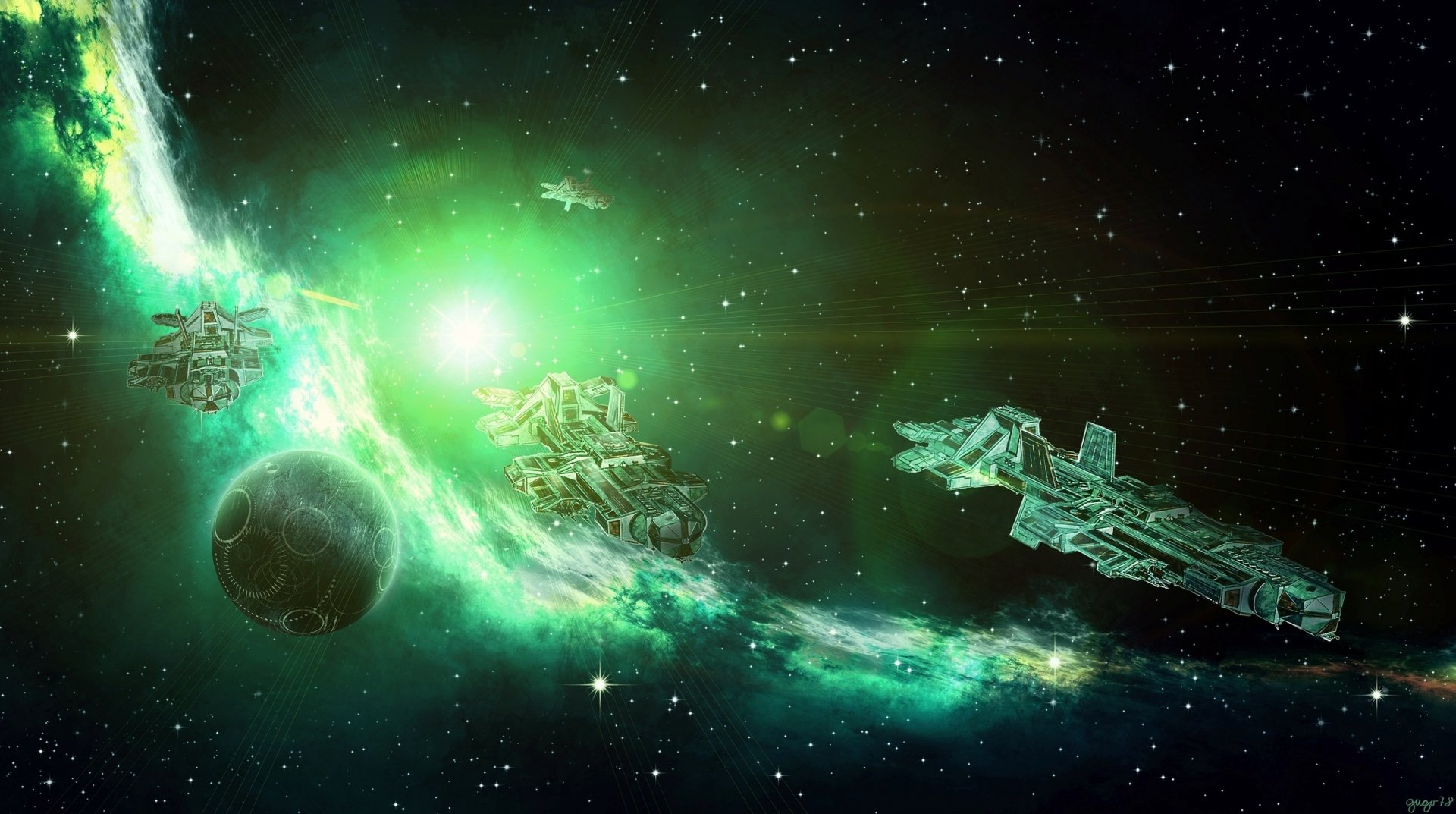 Galactic Odyssey: Stunning Sci-Fi Spaceship HD Wallpaper by gugo78