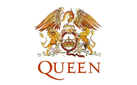 An HD desktop wallpaper featuring the iconic Queen band logo, adorned with a majestic crest and two lions, embodying the essence of the legendary rock group Queen.