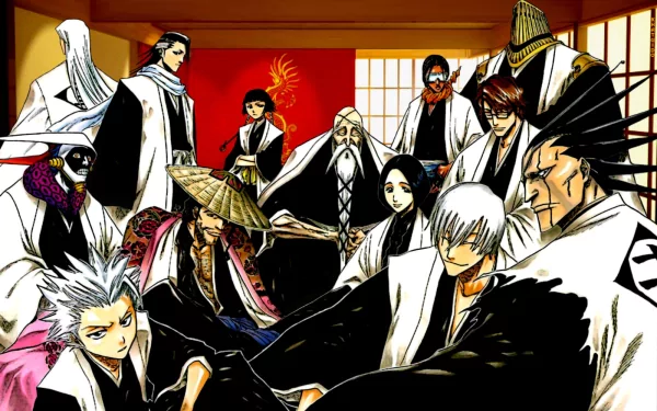 Kaname Tosen Sajin Komamura Genryūsai Shigekuni Yamamoto Unohana Retsu Mayuri Kurotsuchi Shunsui Kyōraku Jūshirō Ukitake Sōsuke Aizen Tōshirō Hitsugaya Soifon (Bleach) Kenpachi Zaraki Byakuya Kuchiki Gin Ichimaru Anime Bleach HD Desktop Wallpaper | Background Image