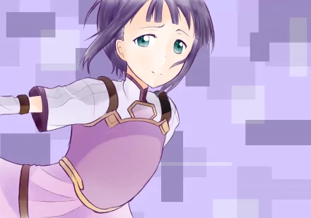 HD desktop wallpaper featuring Sachi from Sword Art Online, showcasing her vibrant character against a soft purple background. An engaging anime-themed design for fans.