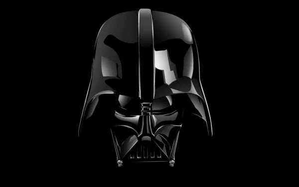 HD PC desktop wallpaper of Darth Vader's iconic helmet from Star Wars, showcasing sleek sci-fi design and dark, glossy finish against a black background.